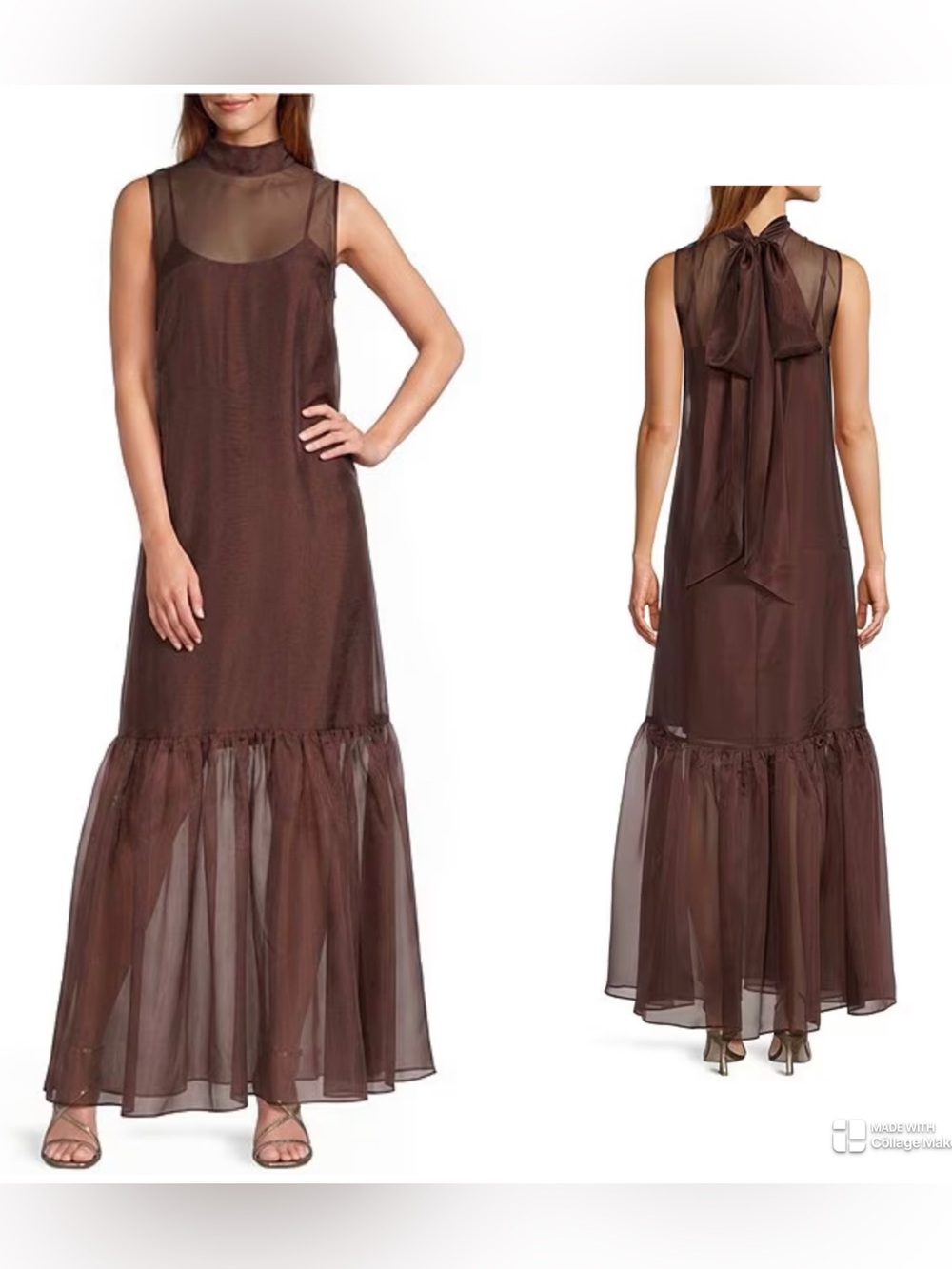Antonio Melani Uma Organza Maxi Dress Size 8 Bark Brown NWT $229